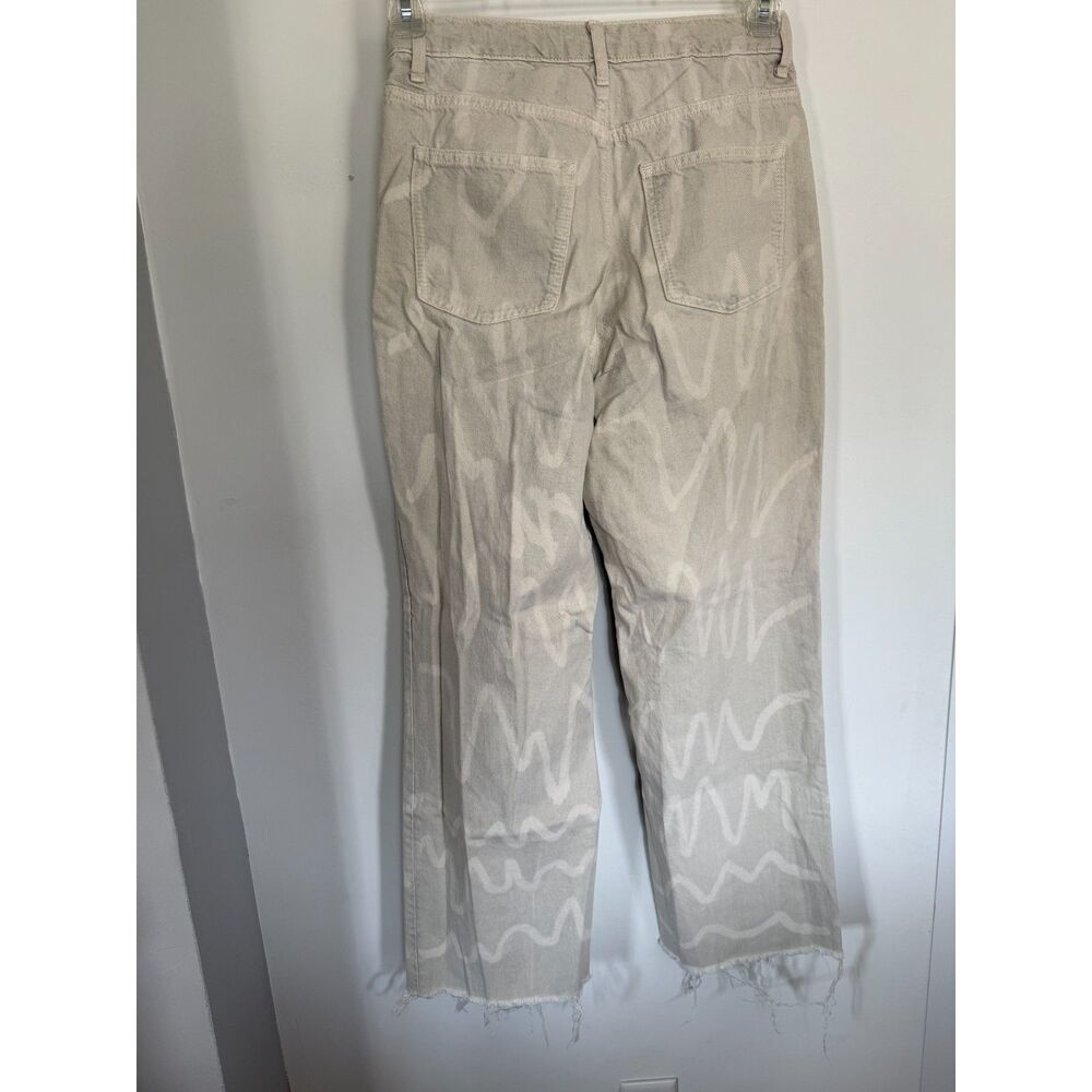 VTG Zara High Waist Wide Leg Cream Color Wave Pattern Leg Jeans Size EU40, US 8